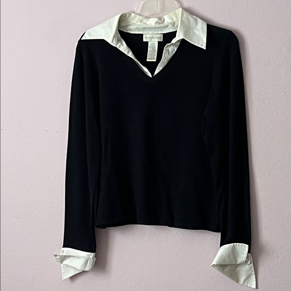 Black and White V-Neck Sweater